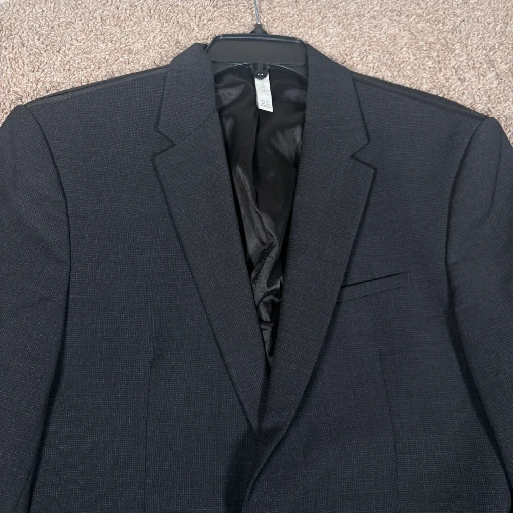 Zara Man Mens Slim Fit Blazer Jacket Charcoal Grey Micro Check Size 38 US 48 EUR